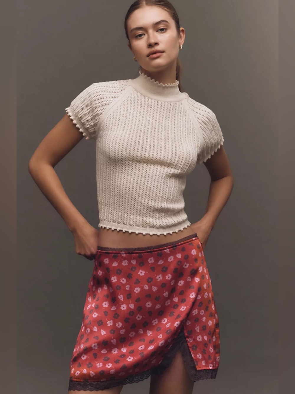 Anthropologie Maeve Lace-Trim Mini Slip Skirt